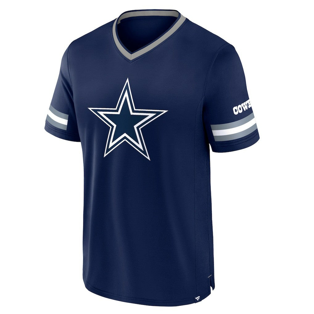 Dallas Cowboys Stripe Stacking V-Neck T-Shirt Navy - Fanatics