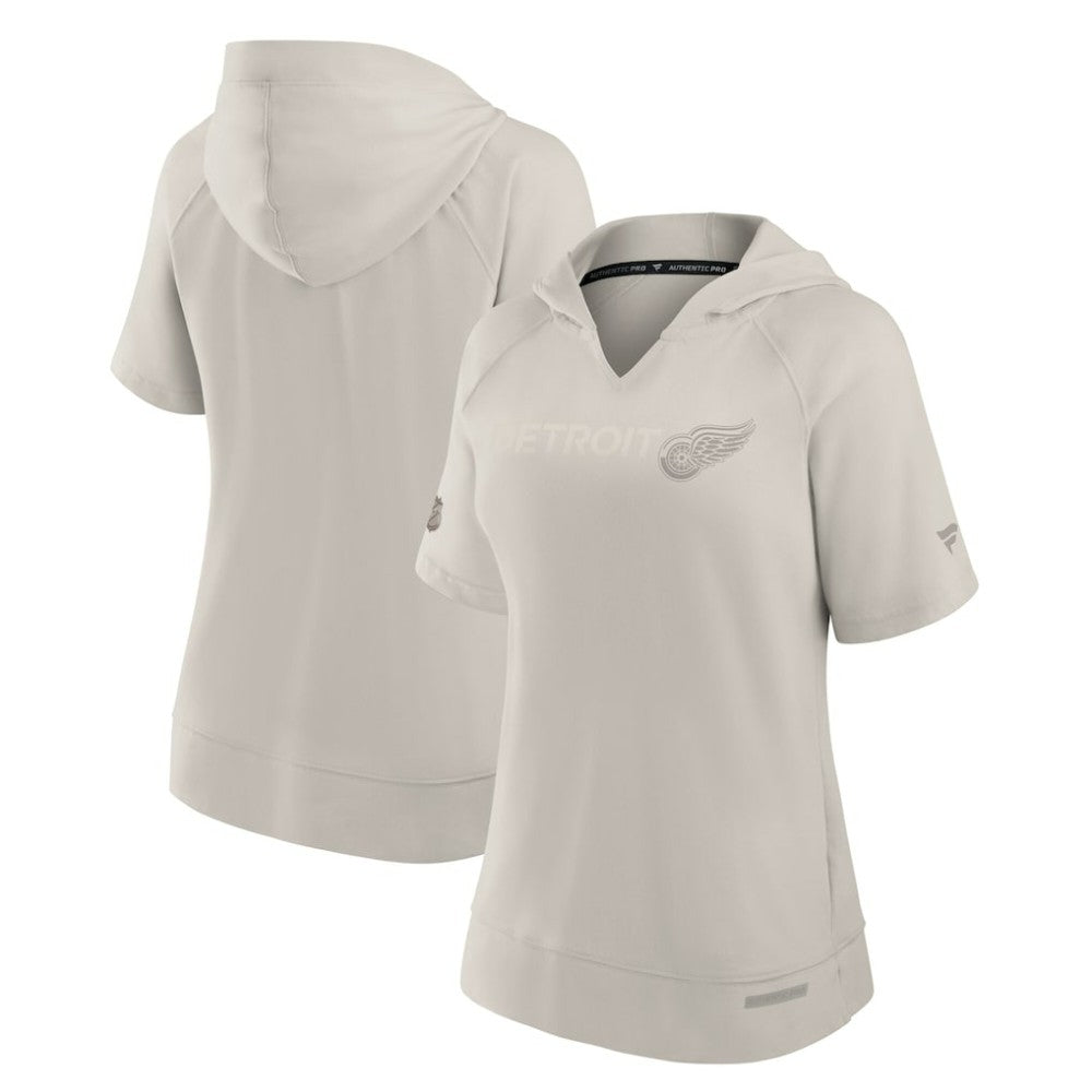 Detroit Red Wings - Fanatics Women's Authentic Pro Road Short Sleeve V-Neck Pullover Hoodie Cream