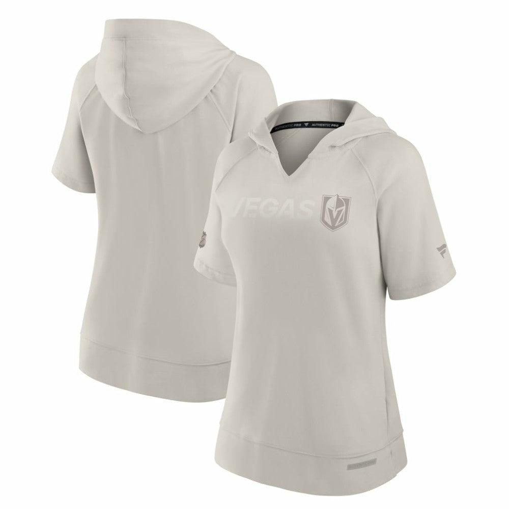 Vegas Golden Knights Fanatics Women's Authentic Pro Road Fashion V-Neck Hoodie T-Shirt Cream