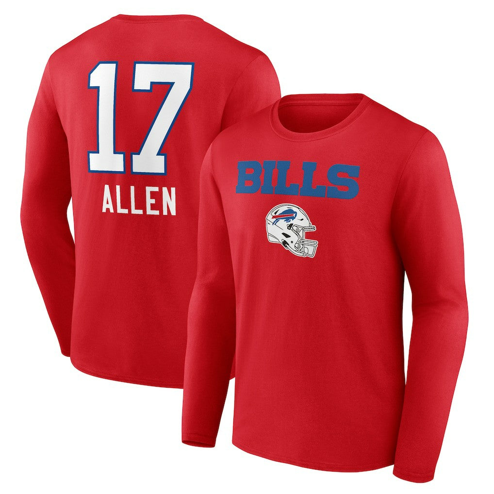 Josh Allen Buffalo Bills Team Wordmark Player Name & Number Long Sleeve T-Shirt Red - NFL