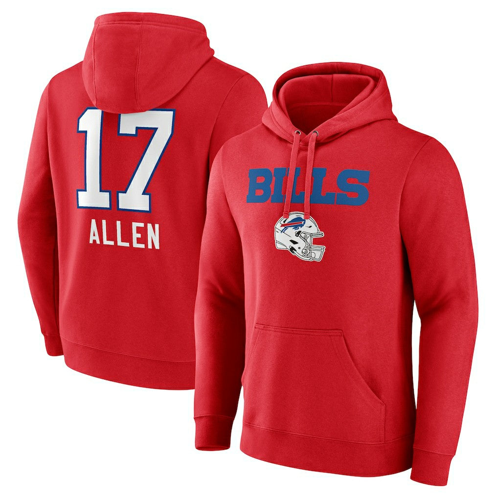 Josh Allen Buffalo Bills Team Wordmark Player Name & Number Pullover Hoodie Red - NFL