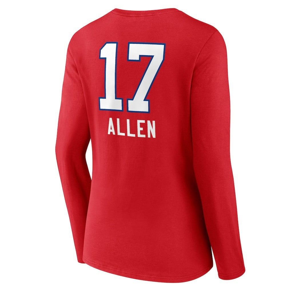 Josh Allen Buffalo Bills Women's Team Wordmark Player Name & Number Long Sleeve V-Neck T-Shirt Red - NFL