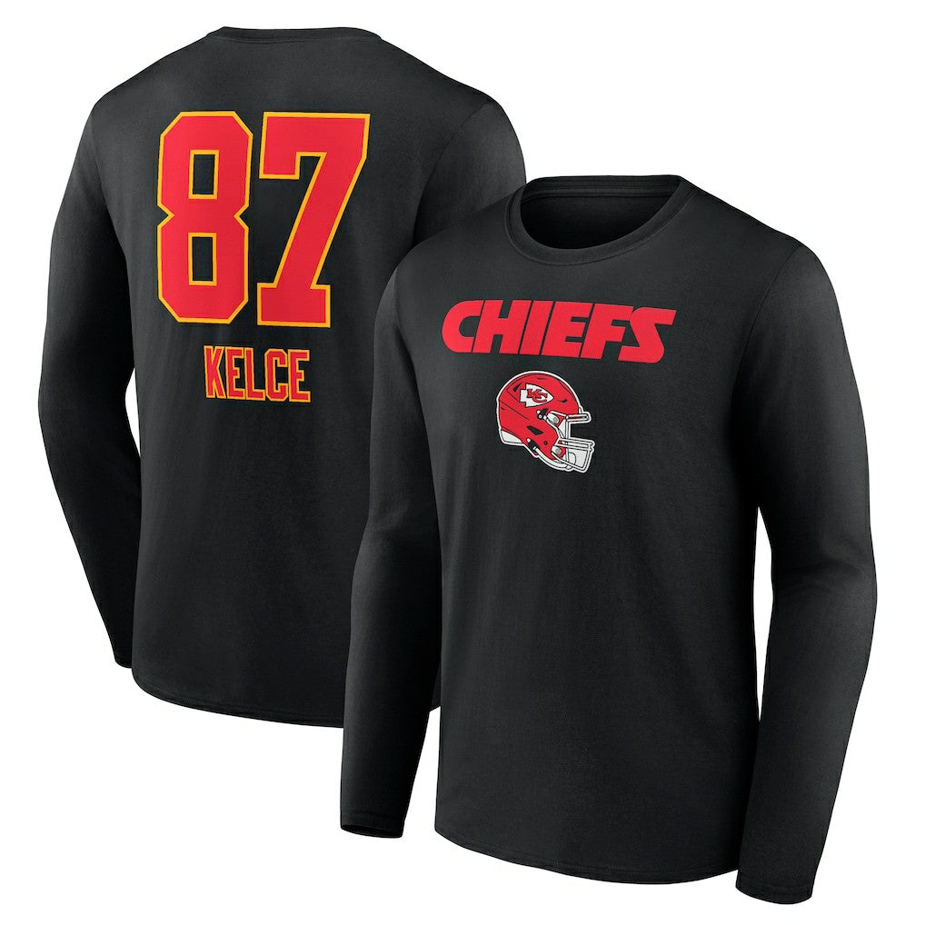 Travis Kelce Kansas City Chiefs Team Wordmark Player Name & Number Long Sleeve T-Shirt Black - NFL