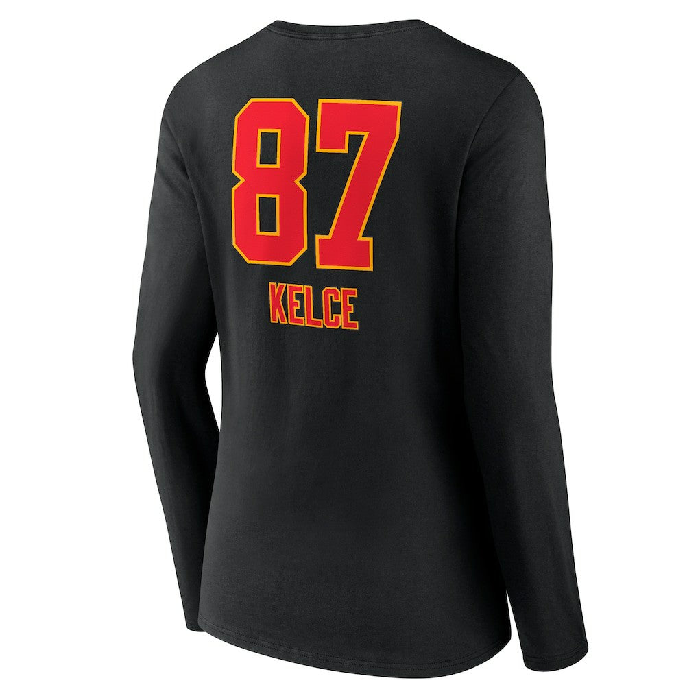 Travis Kelce Kansas City Chiefs Women's Team Wordmark Player Name & Number Long Sleeve V-Neck T-Shirt Black - NFL