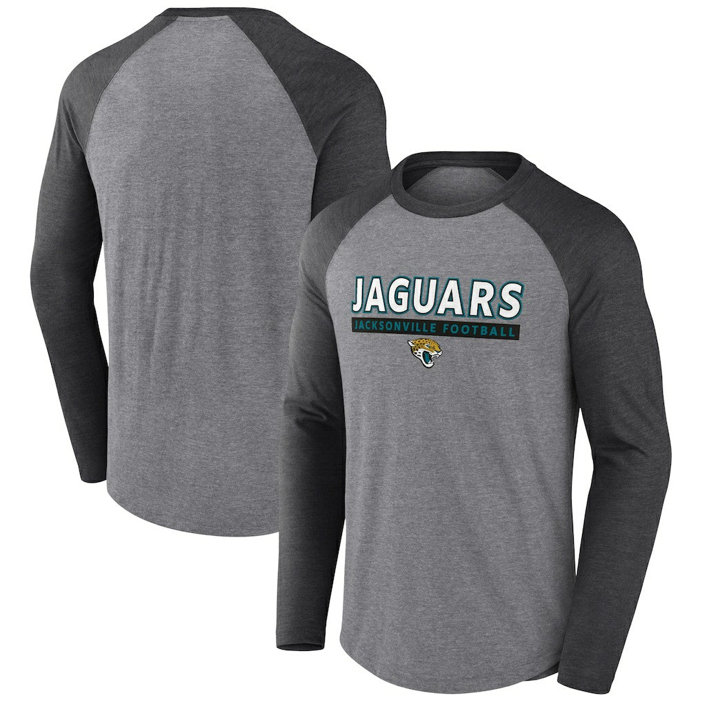 Jacksonville Jaguars Tri-Blend Raglan Long Sleeve T-Shirt Heather Gray/Charcoal - Fanatics