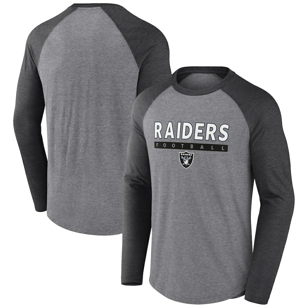Las Vegas Raiders Tri-Blend Raglan Long Sleeve T-Shirt Heather Gray/Charcoal - Fanatics