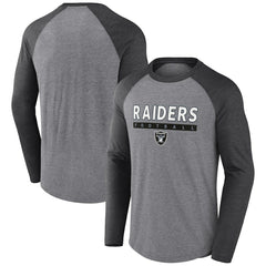 Las Vegas Raiders Tri-Blend Raglan Long Sleeve T-Shirt Heather Gray/Charcoal - Fanatics