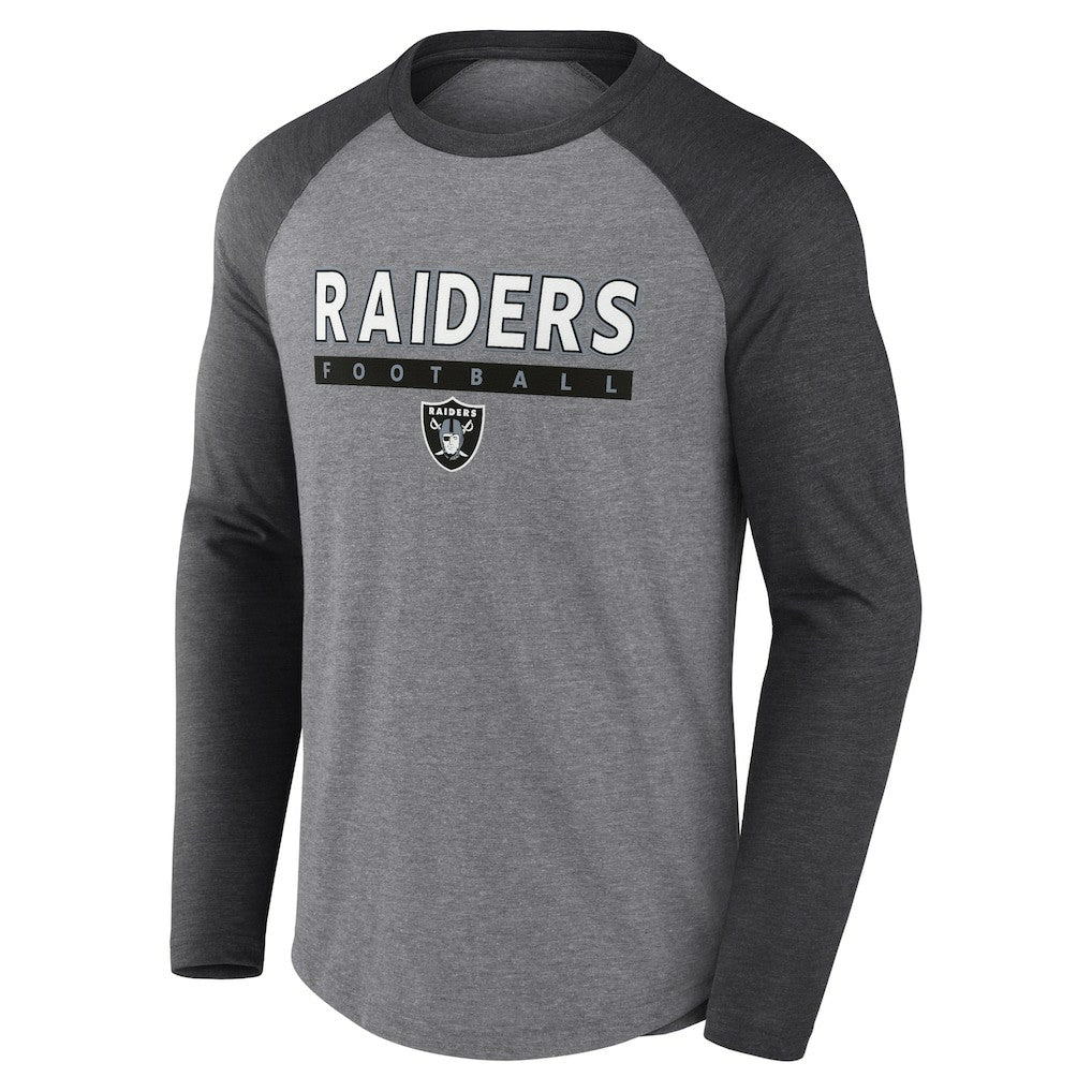 Las Vegas Raiders Tri-Blend Raglan Long Sleeve T-Shirt Heather Gray/Charcoal - Fanatics