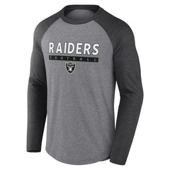 Las Vegas Raiders Tri-Blend Raglan Long Sleeve T-Shirt Heather Gray/Charcoal - Fanatics