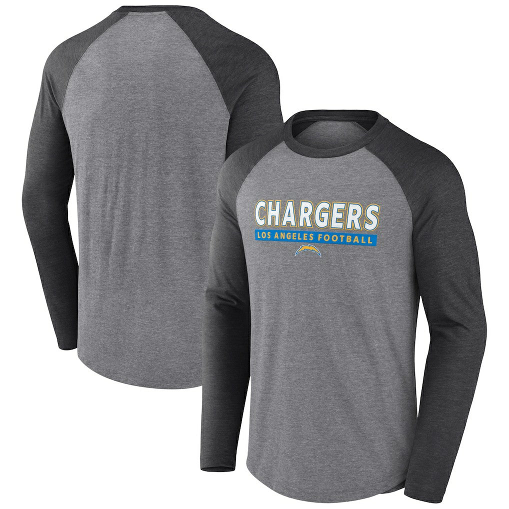 Los Angeles Chargers Tri-Blend Raglan Long Sleeve T-Shirt Heather Gray/Charcoal - Fanatics