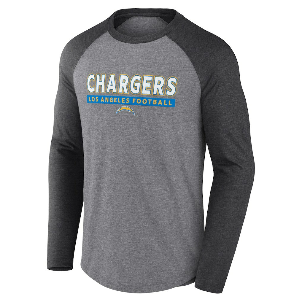 Los Angeles Chargers Tri-Blend Raglan Long Sleeve T-Shirt Heather Gray/Charcoal - Fanatics