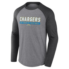 Los Angeles Chargers Tri-Blend Raglan Long Sleeve T-Shirt Heather Gray/Charcoal - Fanatics