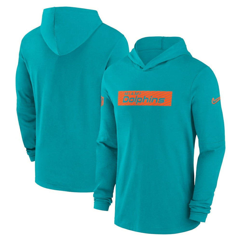 Miami Dolphins 2024/25 Sideline Performance Long Sleeve Hoodie T-Shirt Aqua - Nike