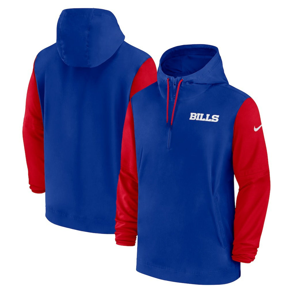 Buffalo Bills 2024/25 Sideline Pre-Game Player 1/2-Zip Hoodie Jacket Royal/Red - Nike