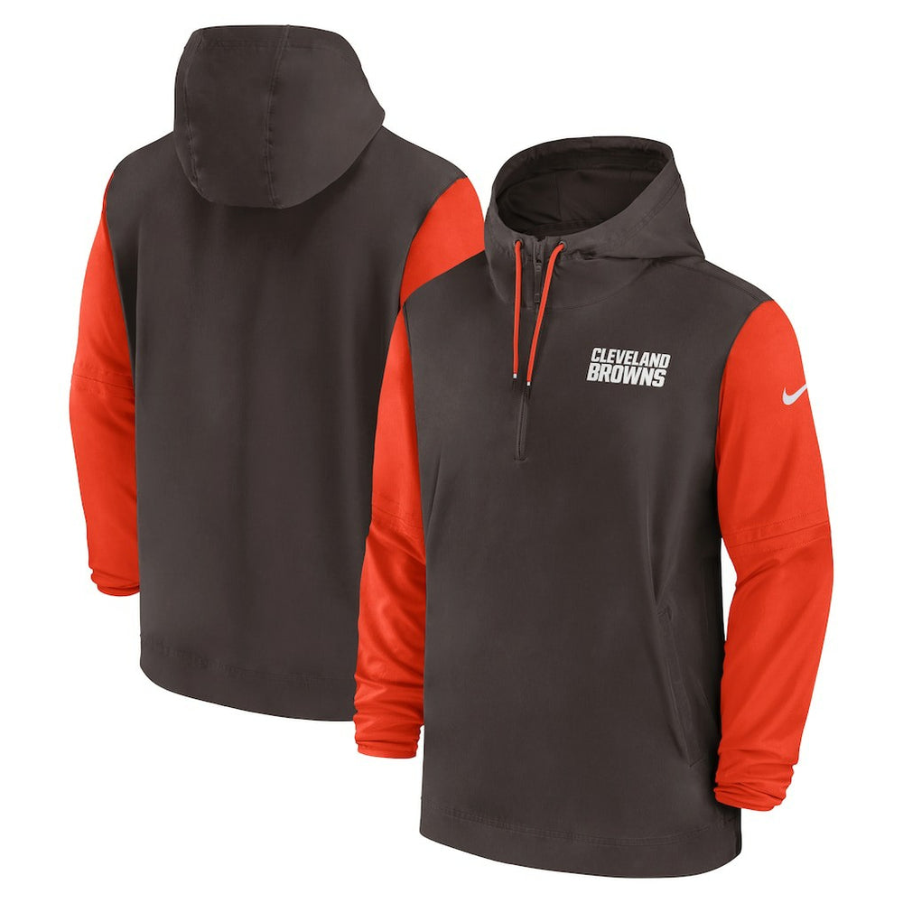 Cleveland Browns 2024/25 Sideline Pre-Game Player 1/2-Zip Hoodie Jacket Brown/Orange - Nike
