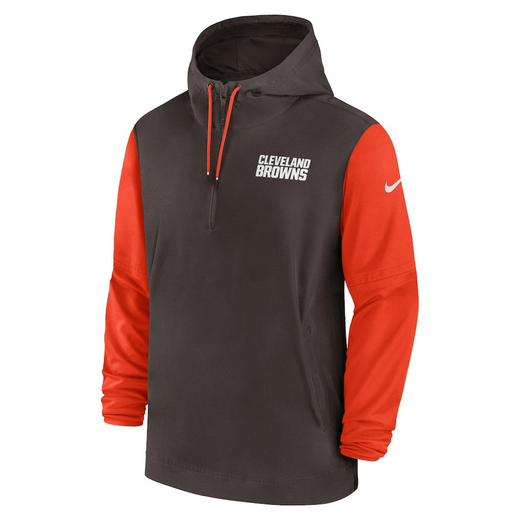 Cleveland Browns 2024/25 Sideline Pre-Game Player 1/2-Zip Hoodie Jacket Brown/Orange - Nike