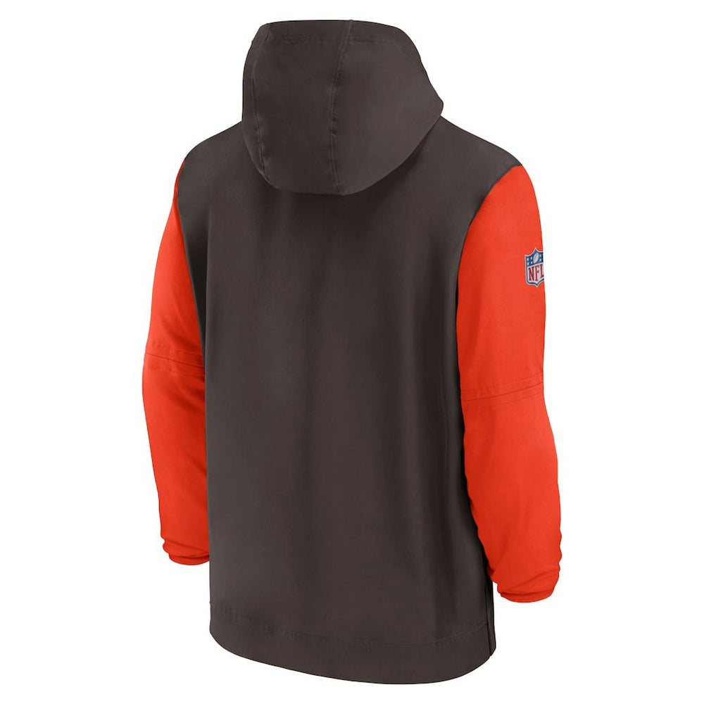 Cleveland Browns 2024/25 Sideline Pre-Game Player 1/2-Zip Hoodie Jacket Brown/Orange - Nike