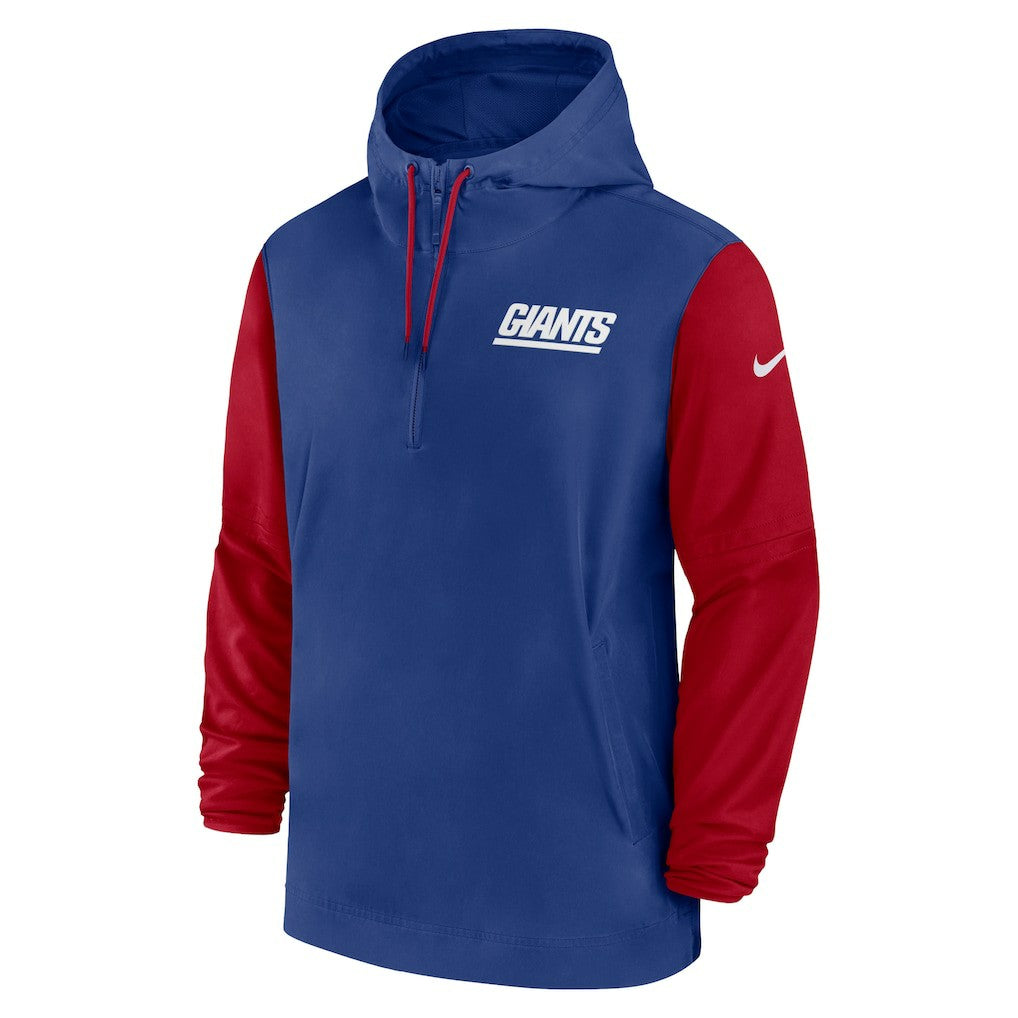 New York Giants 2024/25 Sideline Pre-Game Player 1/2-Zip Hoodie Jacket Royal/Red - Nike