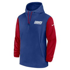 New York Giants 2024/25 Sideline Pre-Game Player 1/2-Zip Hoodie Jacket Royal/Red - Nike
