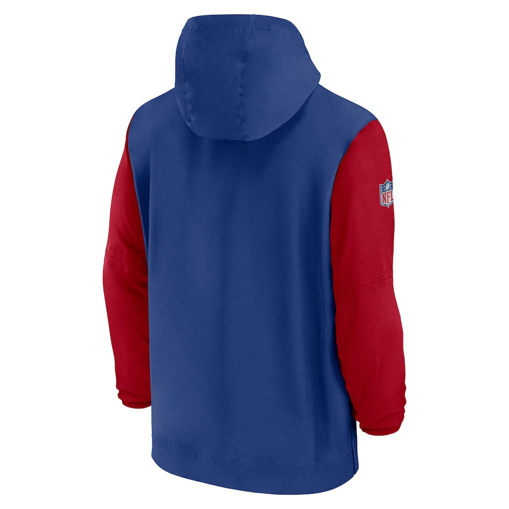 New York Giants 2024/25 Sideline Pre-Game Player 1/2-Zip Hoodie Jacket Royal/Red - Nike