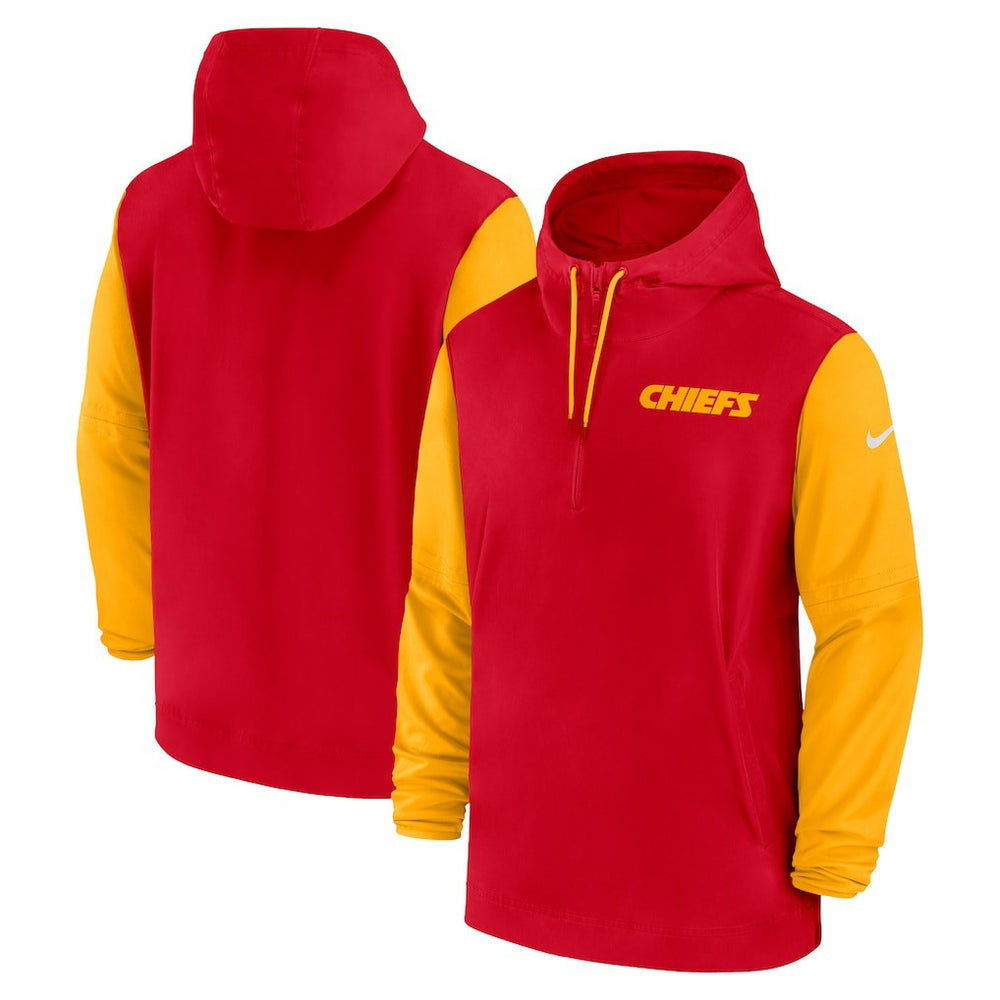 Kansas City Chiefs 2024/25 Sideline Pre-Game Player 1/2-Zip Hoodie Jacket Red/Gold - Nike