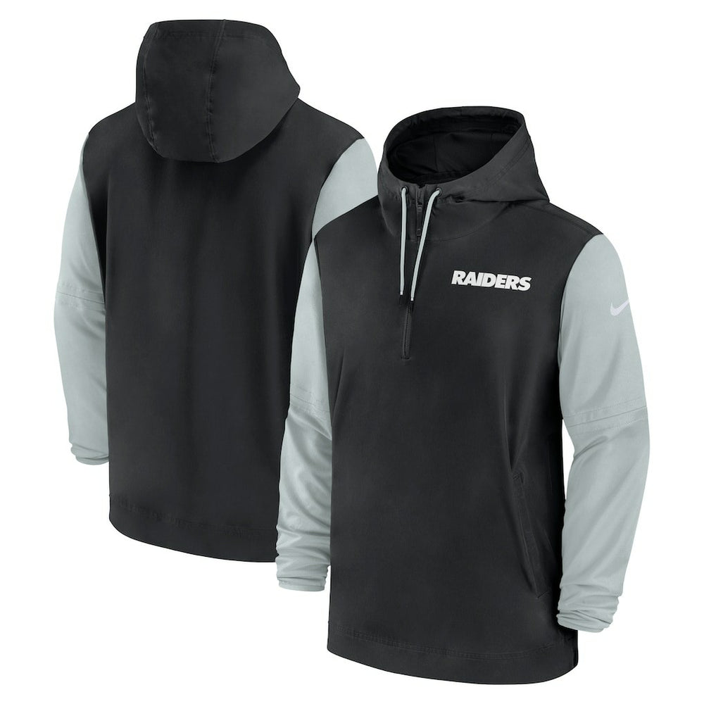 Las Vegas Raiders 2024/25 Sideline Pre-Game Player 1/2-Zip Hoodie Jacket Black/Silver - Nike