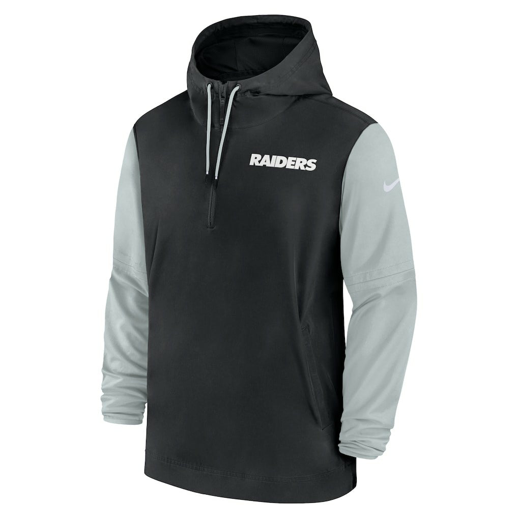 Las Vegas Raiders 2024/25 Sideline Pre-Game Player 1/2-Zip Hoodie Jacket Black/Silver - Nike