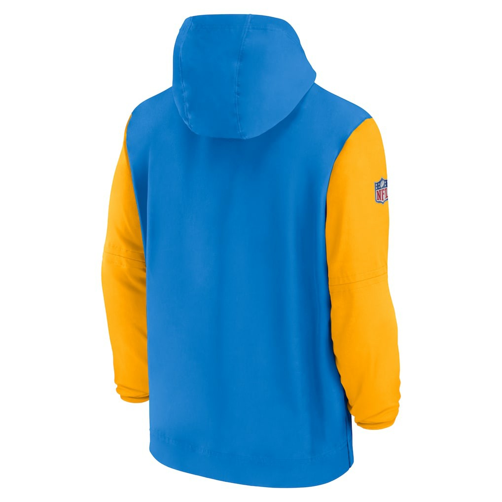 Los Angeles Chargers 2024/25 Sideline Pre-Game Player 1/2-Zip Hoodie Jacket Powder Blue/Gold - Nike