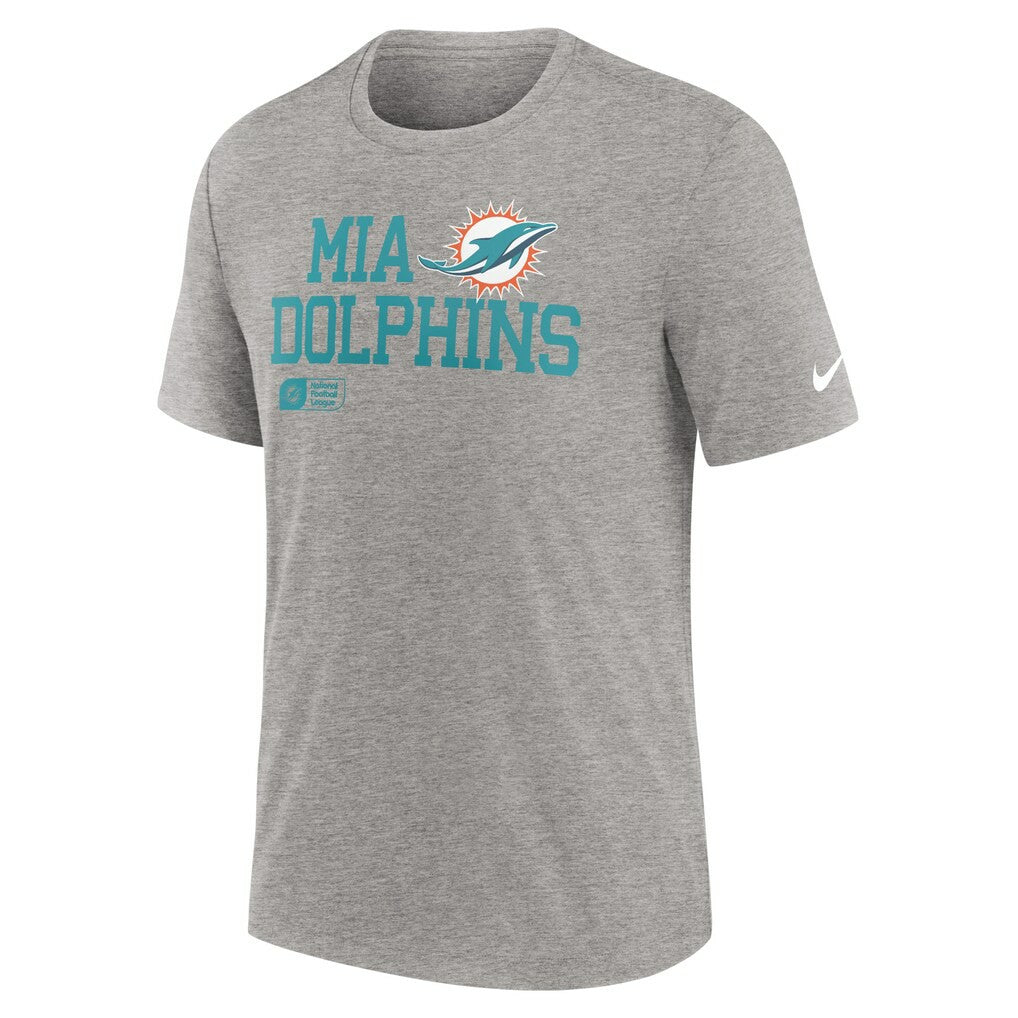 Miami Dolphins Overlap Lockup Tri-Blend T-Shirt Heather Gray - Nike