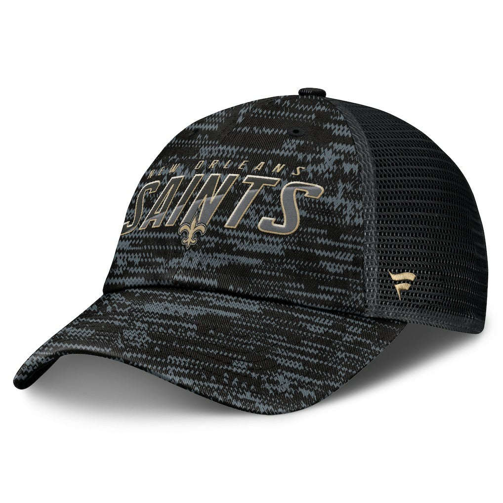 New Orleans Saints Challenge Trucker Adjustable Hat Heather Black - Fanatics