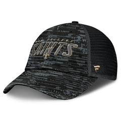 New Orleans Saints Challenge Trucker Adjustable Hat Heather Black - Fanatics