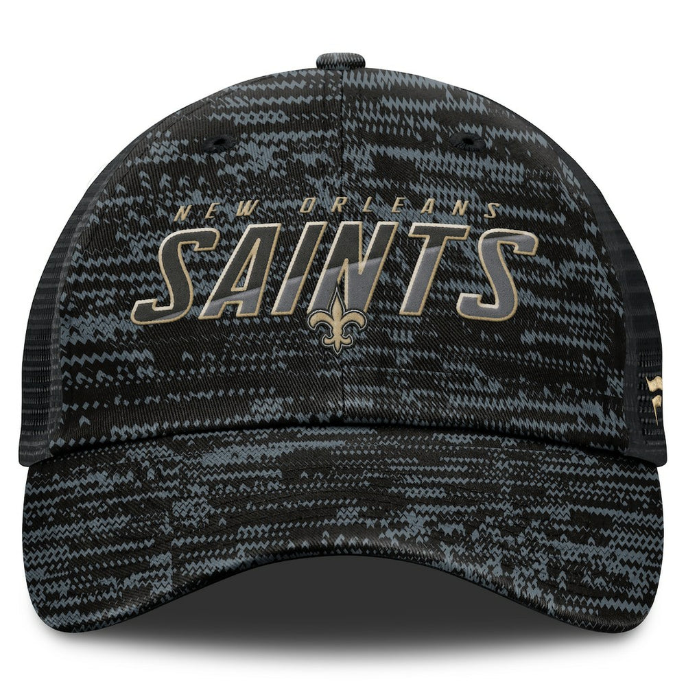 New Orleans Saints Challenge Trucker Adjustable Hat Heather Black - Fanatics