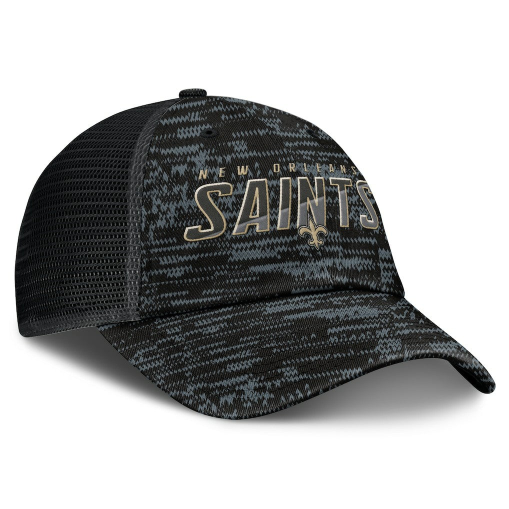 New Orleans Saints Challenge Trucker Adjustable Hat Heather Black - Fanatics