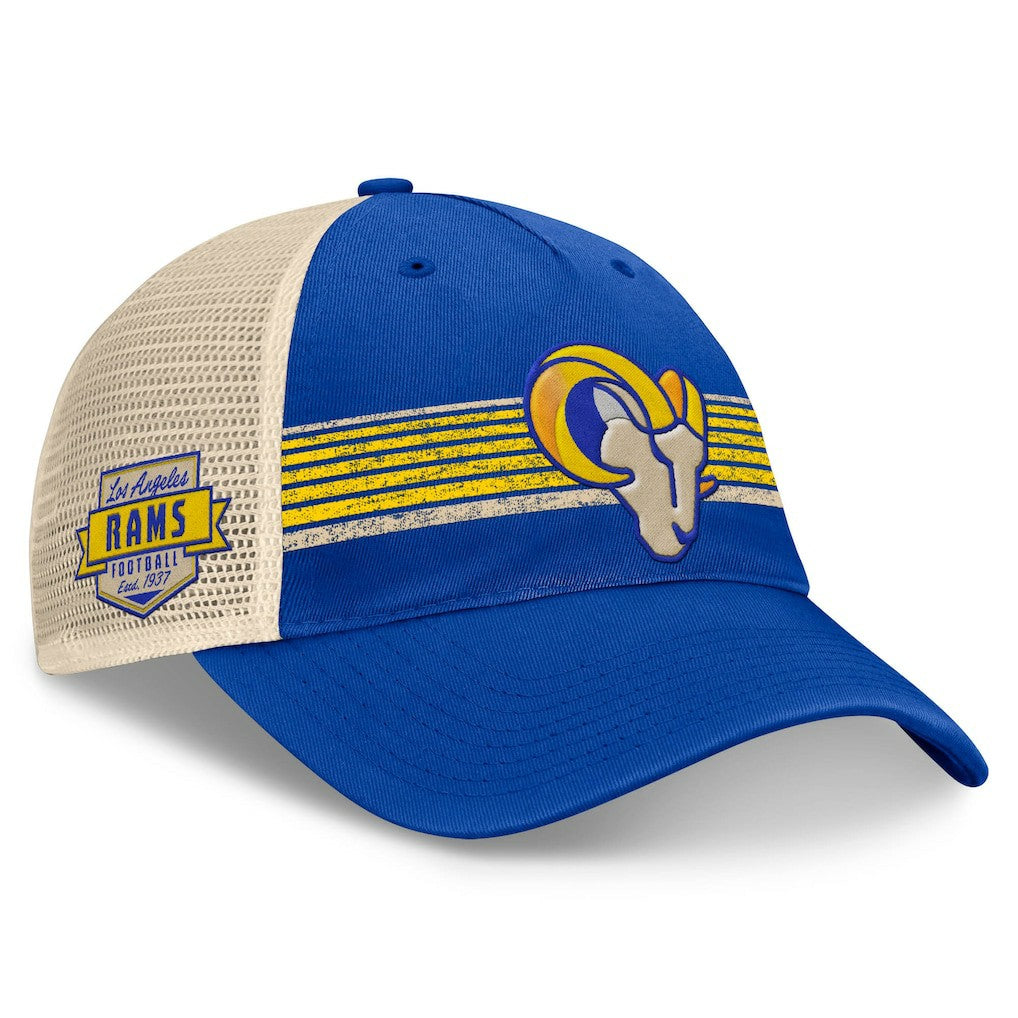 Los Angeles Rams Center Stripe Trucker Adjustable Hat Royal/Natural - Fanatics