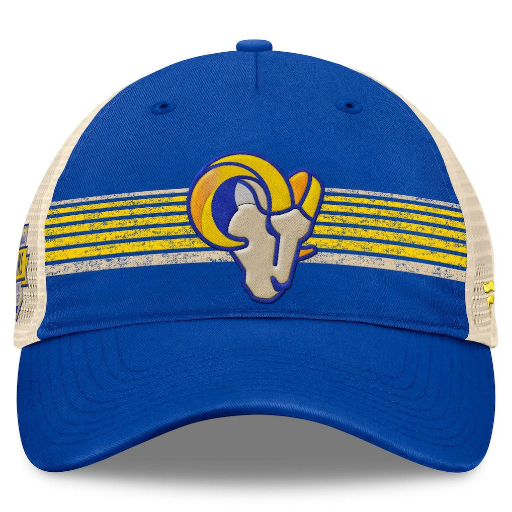 Los Angeles Rams Center Stripe Trucker Adjustable Hat Royal/Natural - Fanatics
