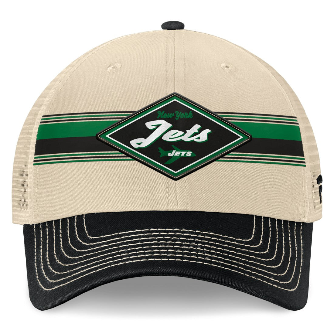 New York Jets Diamond Stripe Trucker Adjustable Hat Natural/Black - Fanatics