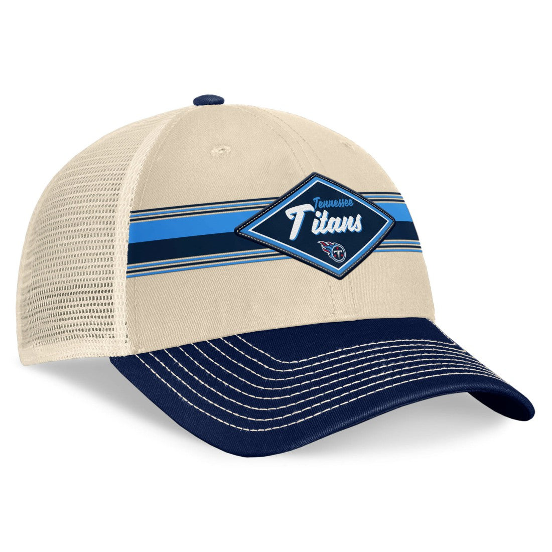 Tennessee Titans Diamond Stripe Trucker Adjustable Hat Natural/Navy - Fanatics