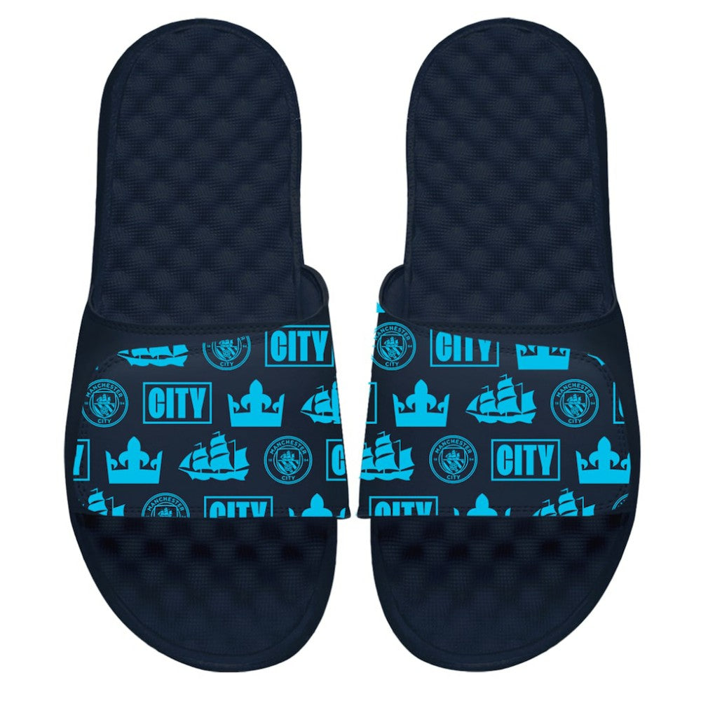 Manchester City ISlide Glyph Pattern Slide Sandals - Navy