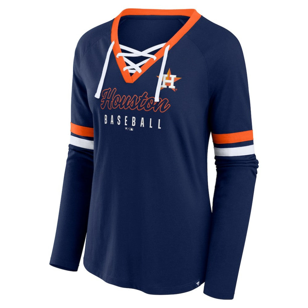 Houston Astros Fanatics Women's Won & Done Raglan Lace-Up Long Sleeve T-Shirt Near Me