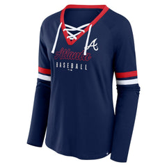 Atlanta Braves Fanatics Women's Won & Done Raglan Lace-Up Long Sleeve T-Shirt for sale