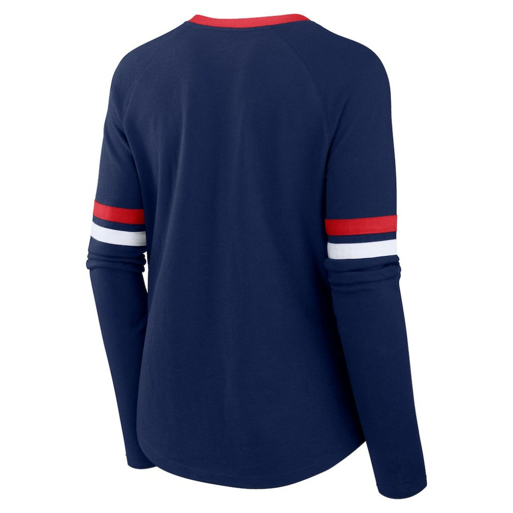 Atlanta Braves Fanatics Women's Won & Done Raglan Lace-Up Long Sleeve T-Shirt for sale