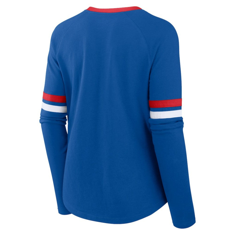 Chicago Cubs Fanatics Women's Won & Done Raglan Lace-Up Long Sleeve T-Shirt Clearance