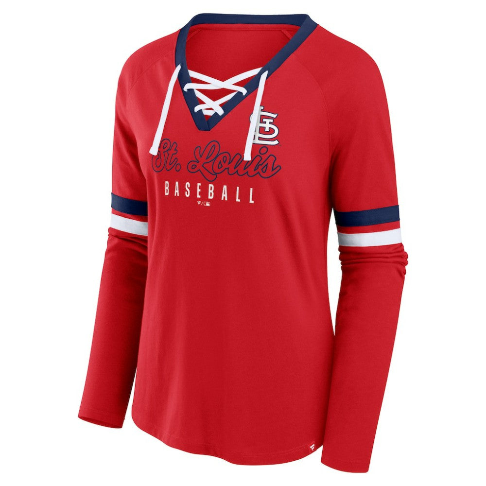 St. Louis Cardinals Fanatics Women's Won & Done Raglan Lace-Up Long Sleeve T-Shirt Near Me