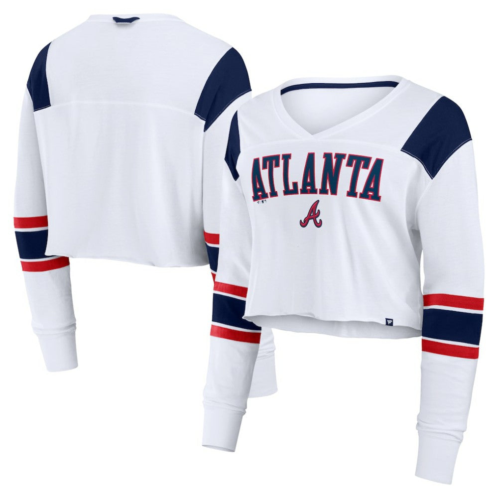 Atlanta Braves Fanatics Women's Stretch Cropped Fashion Long Sleeve T-Shirt On Sale