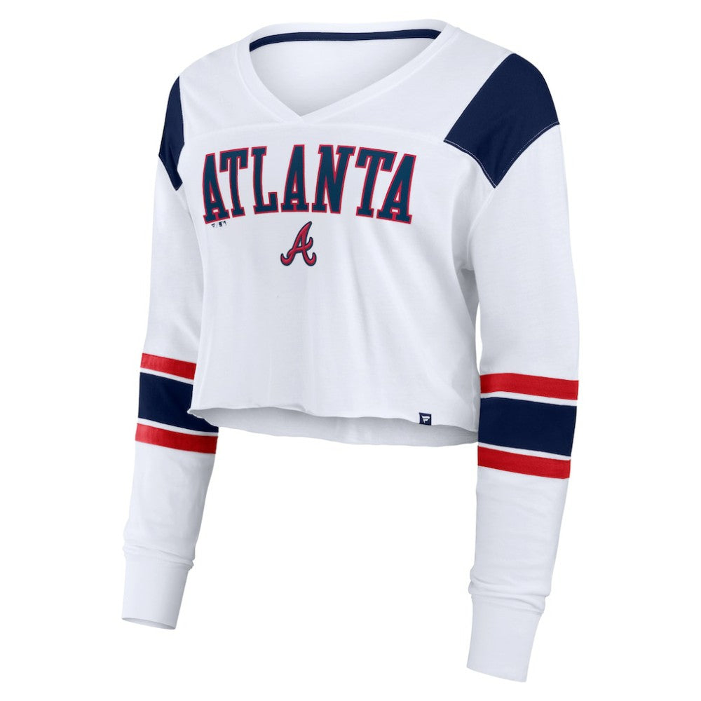 Atlanta Braves Fanatics Women's Stretch Cropped Fashion Long Sleeve T-Shirt On Sale
