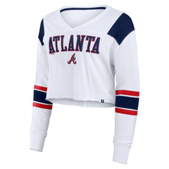 Atlanta Braves Fanatics Women's Stretch Cropped Fashion Long Sleeve T-Shirt On Sale