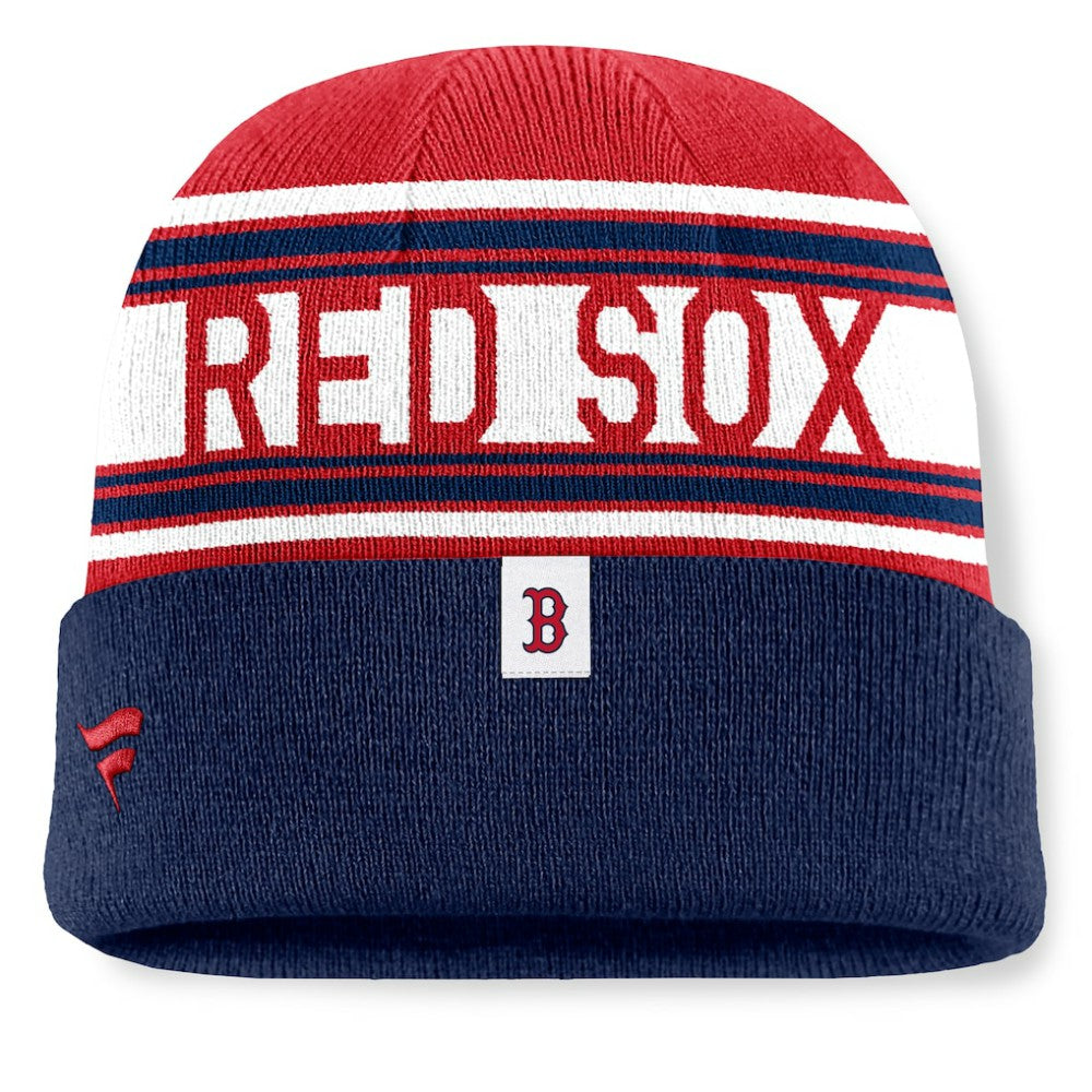 Boston Red Sox Fanatics Fundamental Team Stripe Cuffed Knit Hat Lifestyle
