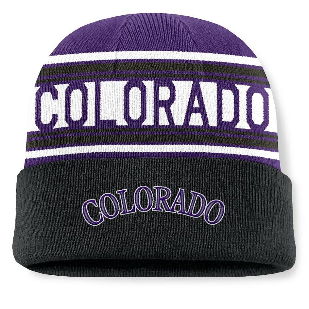 Colorado Rockies Fanatics Fundamental Team Stripe Cuffed Knit Hat Near Me