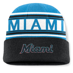 Miami Marlins Fanatics Fundamental Team Stripe Cuffed Knit Hat Clearance