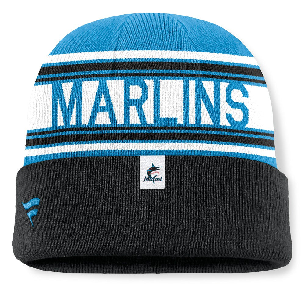 Miami Marlins Fanatics Fundamental Team Stripe Cuffed Knit Hat Clearance
